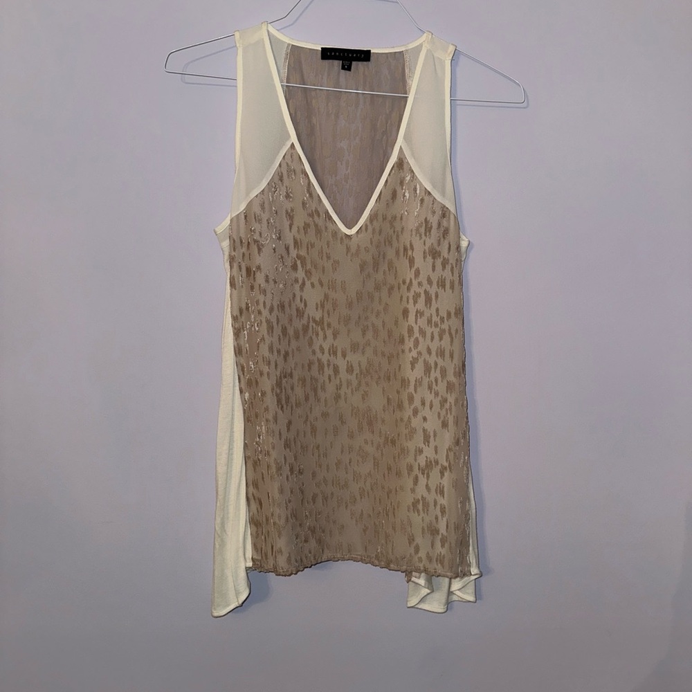 Sanctuary V-Neck Cream and Tan Tank Top